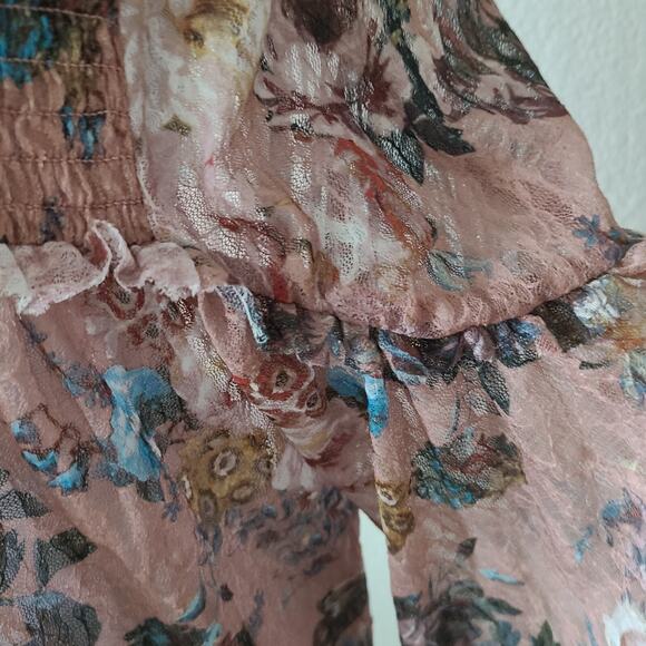 Anthropologie Akemi‎ Kin Fairy Blouse Top SZ Large Cottagecore Sheer Floral Pink - Picture 7 of 13